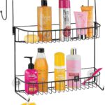 Hanging Storage Organizer with Built-in Hooks and Baskets on 2 Levels for Shampoo, Body Wash, Loofahs, Rust Resistant - Matte Black