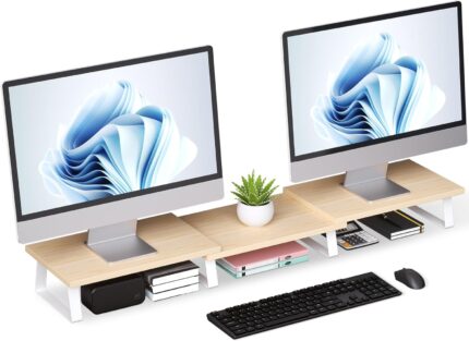 Desk Dual Monitor Stand Riser - Computer Stand For Desktop Monitor, Desk Shelf For Monitor,